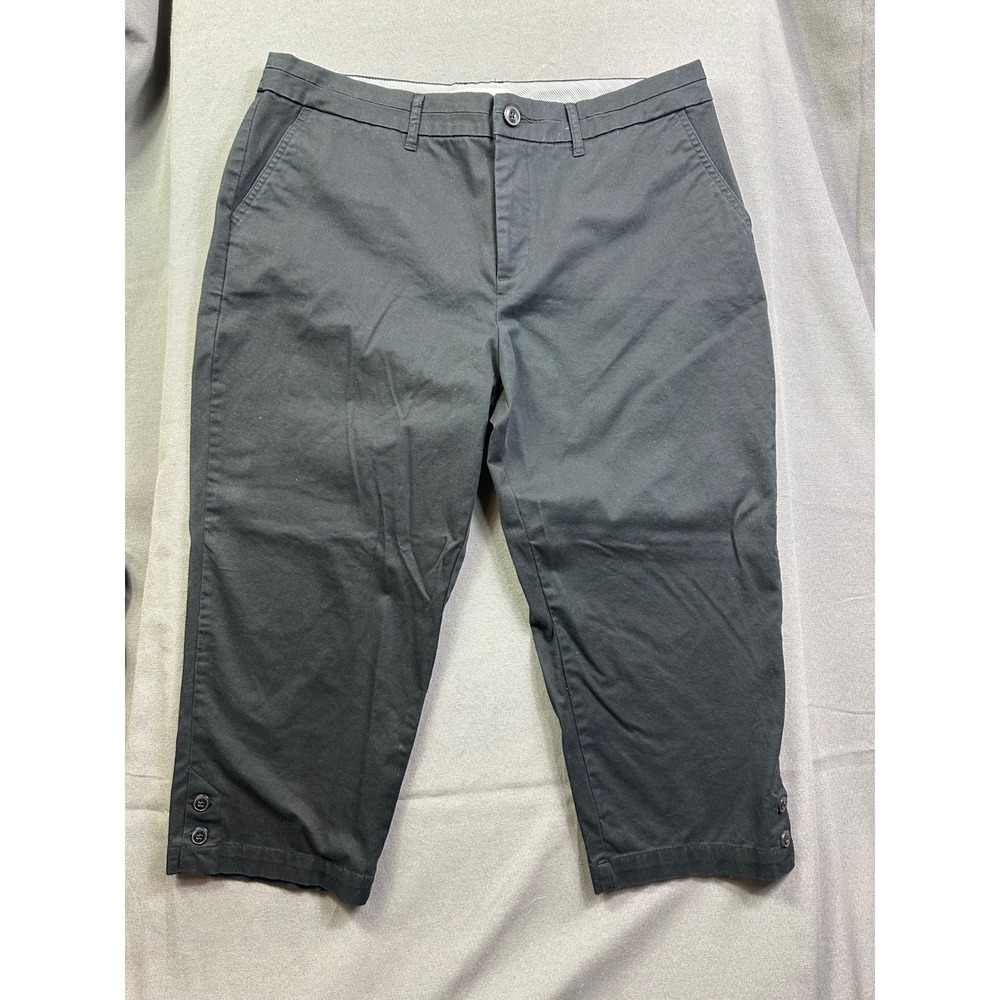 Croft & Barrow Women's Black Stretch Cotton Capri Crop Pants Button‎ Hem Size 14